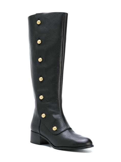 michael kors black boots with gold buttons|Michael Kors thigh high boots.